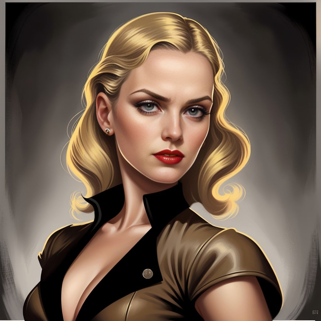 Prompt: highest quality pulp art by Catherine Abel, an old pulp magazine cover, 1940s, retrofuturistic heroine, profile picture, ultra sharp, highly-detailed symmetric face, illustration
