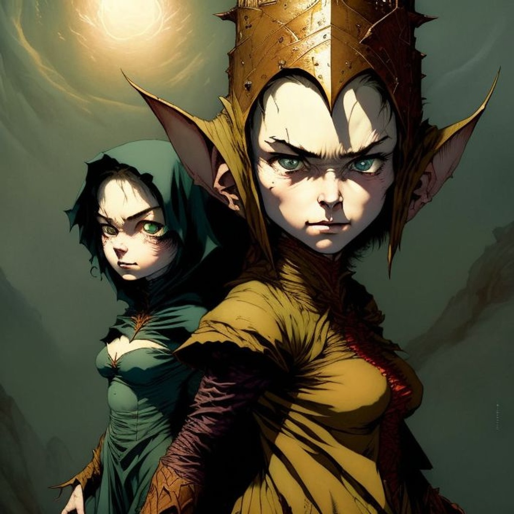 Prompt: a high quality mjill artwork by Alan Lee and Ben Templesmith and Raymond Pettibon and Andrew Boog Faithfull and Francesco Francavilla of a comfy elvish chibi goddess ultra sharp, highly detailed, cinematic, dramatic atmosphere, beautifully lit, trending on artforum, artstation hq, behance hd