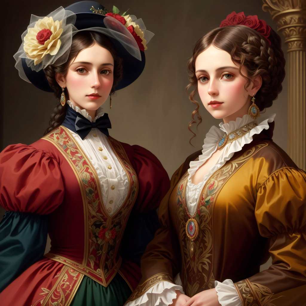 Prompt: 1837-1913 Fashion Era, highest quality, artistic depiction, ultra sharp, realistic fabric, highly detailed, taschen, trending on artforum, Burlington Magazine, lossless, award-winning artwork