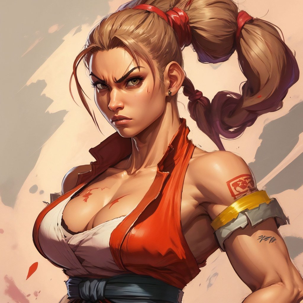 Prompt: Official art. A woman, in the style of Street Fighter, highest quality, taschen, trending on artforum, highest quality