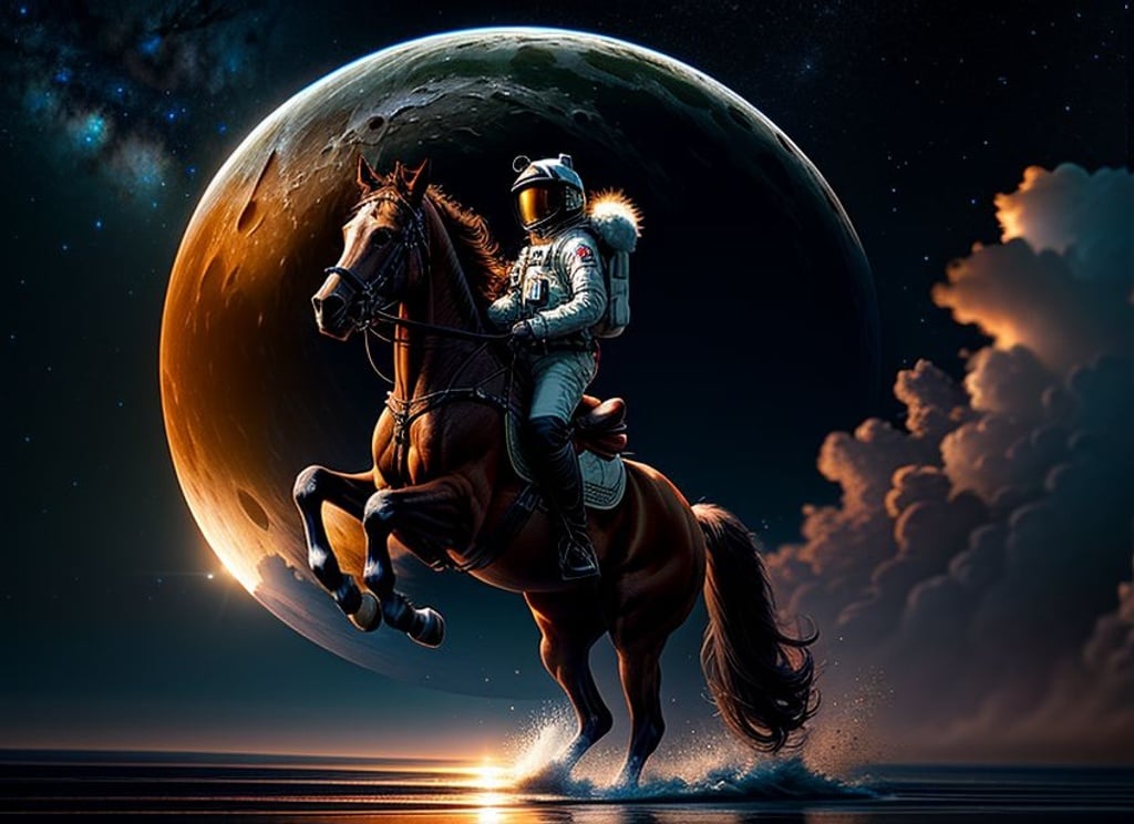 Prompt: astronaut riding a horse,  digital painting, by greg rutkowski, ((intricate details)), (realistic), photorealistic, moonlit environment, high contrast, (epic composition), realistic, octane render, perfect, (masterpiece), (best quality, high quality, award-winning, 4k, 8k)