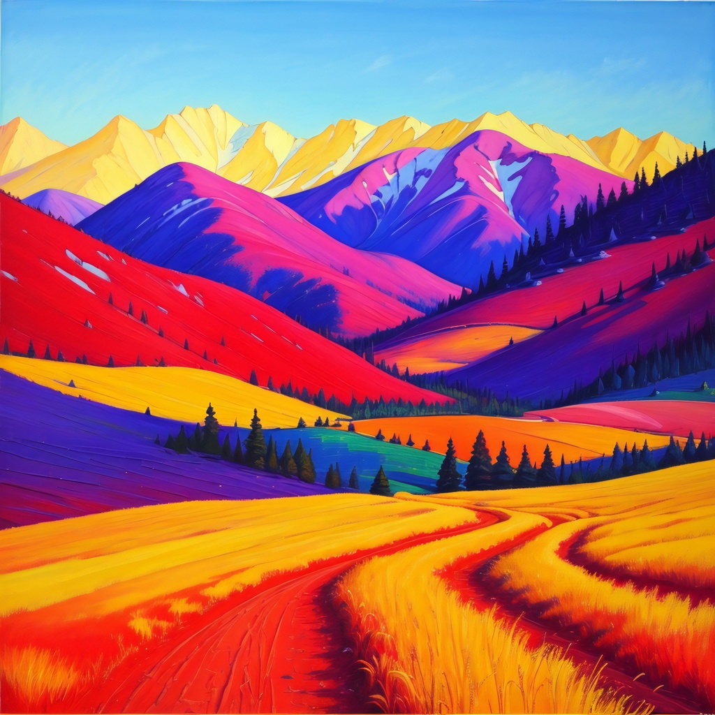 Prompt: painting by Erin Hanson, beautifully lit landscape, calarts, oil painting photo real