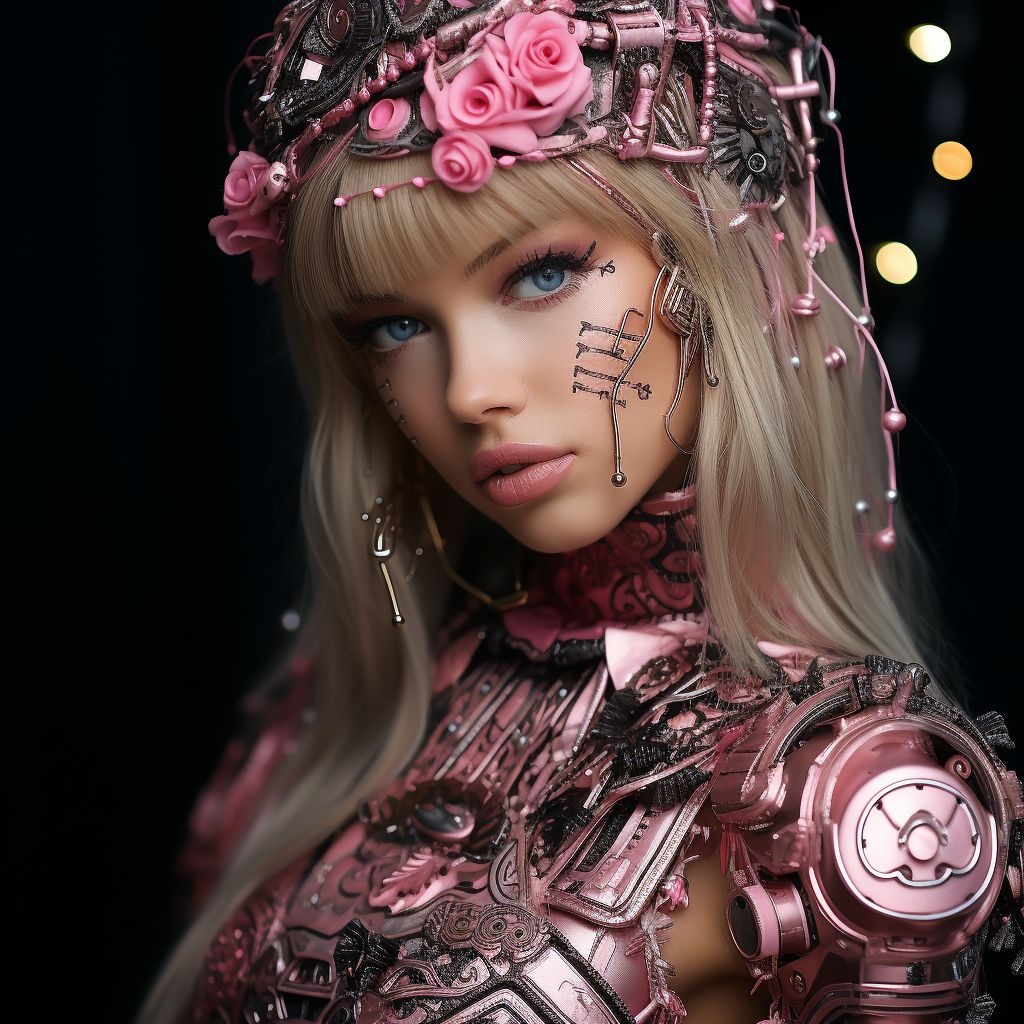 Prompt: kristina pimenova as a cybergoth barbie doll