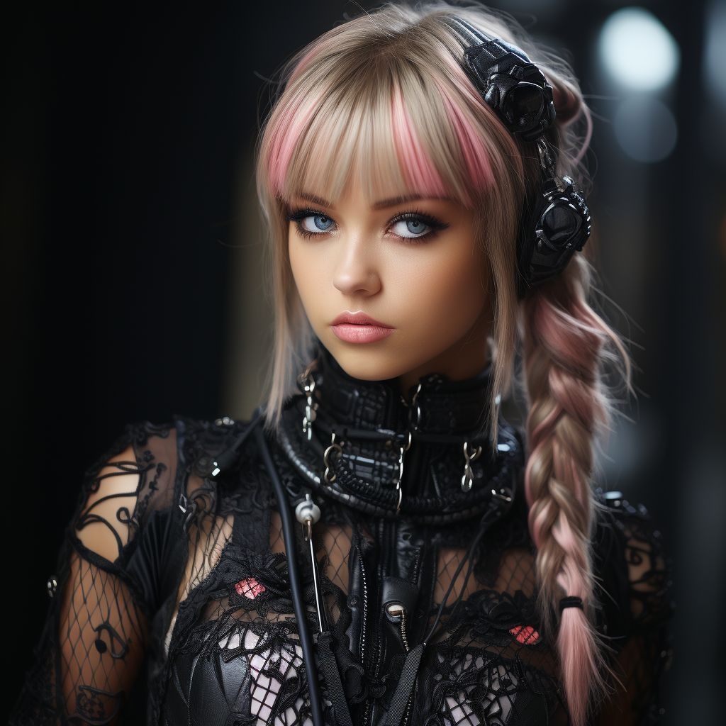 Prompt: kristina pimenova as a cybergoth barbie doll