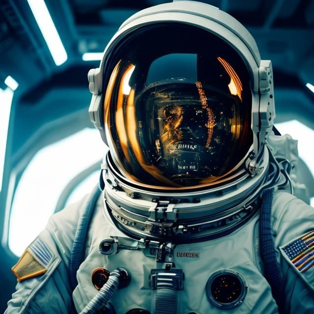 Prompt: Cinematic film still of an astronaut wearing a futuristic spacesuit facing space, cinematic lighting, highly detailed, Wide-angle Nikon Z FX