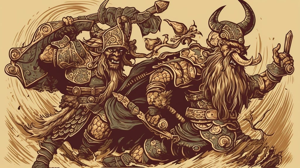 Prompt: vector viking battle, moche art