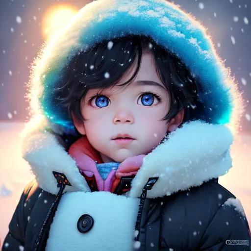 Prompt: a little boy,  colorful in the puffy snow.  pastel, glowing colorful, fluffy, silky, furry, backlit, warm tones, night-sky, moss, indigo, cream, coral, bone-white, photorealistic eyes, ornate, dynamic, volumetric lighting, hyper-realistic, cinematic, detailed, expressive, 4k UHD, immense detail, dramatic lighting, well lit, 8k, glowing, realistic, spiked hair, particulate, intricate, elegant, highly detailed, airbrush, acrylic on paper, volumetric lighting, occlusion, smooth, sharp focus, 128K UHD octane render, w more detail, ultra realistic, insane detail, cinematic, Curvaceous Light bending, fuzzy, Extremely detailed high quality, breathtaking, Award winning, colorful contrast ink painting, hyperdetailed intricate, detailed face, windy, cinematic lighting, neon light, album cover art, 128K resolution, masterfully crafted, hyperdetailed 2D vector concept art picture, vector, illustration, character concept, 2D fantasy concept art style,  fantasy art.
