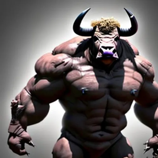 Prompt: create a beast combining a taurus  bull and half human
