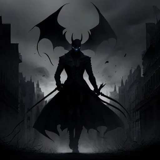 Prompt: a dark shadow is uprising and the area is being covered by the shadow and a black devil is uprising