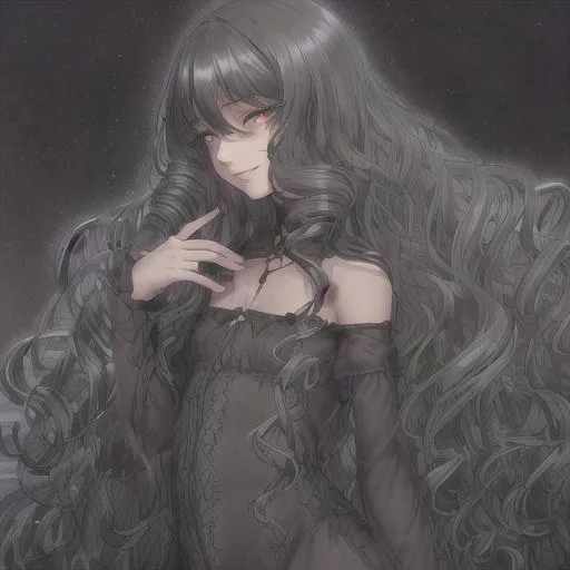 ♡ black adorable long wavy anime hair