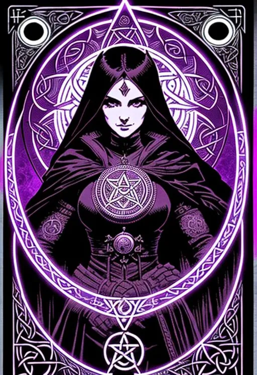 tarot card + Celtic goddess, vintage detailed sci-fi...