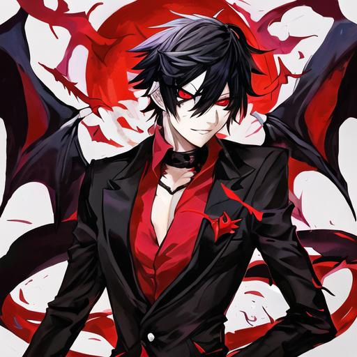 Damien (male, short black hair, red eyes) demon form