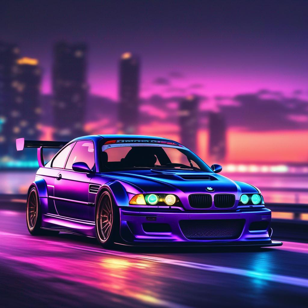 2001 BMW M3 E46 GTR, synthwave, aesthetic cyberpunk,... | OpenArt