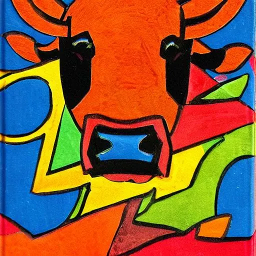 Prompt: cows art deco triadic colors dmt