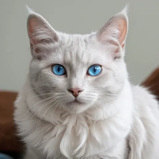 Prompt: a small, nimble pale gray female cat with electric blue eyes and white angel wings 