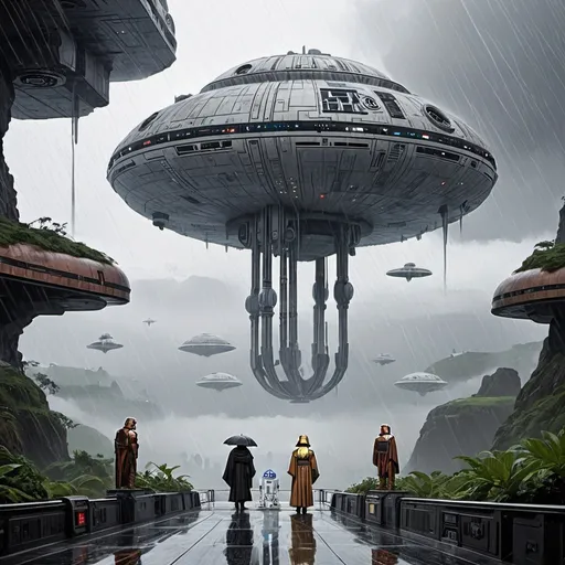 Prompt: Cloud City on a rainy day, Star Wars