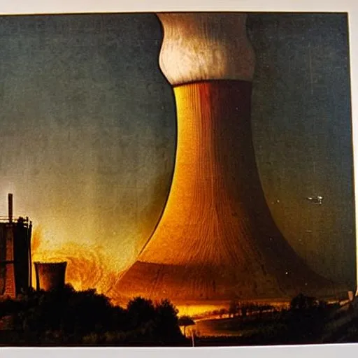 Prompt: DaVinci painting of Three Mile Island nuclear power plant disaster 1979 8k