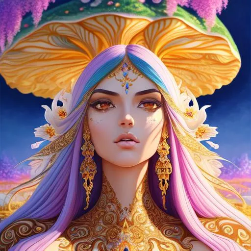 Prompt: Ebru  art, beautiful, giantess, colossal goddess, landscape, detailed, floral, fantasy, landscape, floral, mushrooms, soft, pretty visuals, aestheticfull body and face focus, intricate details, exceptional detail, fantasy, ethereal lighting, hyper sharp, sharp focus, photorealistic portrait, detailed face, highly detailed, realistic, hyper realistic, colorful, unreal engine, Ultra realistic large chest, athletic body, Highly detailed photo realistic digital artwork. High definition. Face by Tom Bagshaw and art by Sakimichan, Android Jones" and tom bagshaw, Biggals, beautiful face, beautiful body, beautiful eyes, beautiful hair, smooth textures,is a digital painting with vibrant colors and exceptional detail, created using 3DS Max, AppGameKit, and Behance HD.

