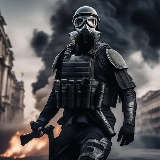 Prompt: a modern roman military male in black military roman armor, and gas mask, attacking city, sharp focus, Professional, UHD, HDR, 8K, Render, electronic, dramatic, vivid, pressure, stress, traumatic, dark.Several depression modern roman military male in black military roman armor, and gas mask, last stand,Hyperrealistic, sharp focus, Professional, UHD, HDR, 8K, Render, electronic, dramatic, vivid, pressure, stress, traumatic, dark.