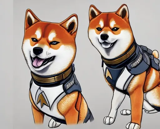 Prompt: A portrait of a shiba dog in star trek uniform. Photorealistic. 