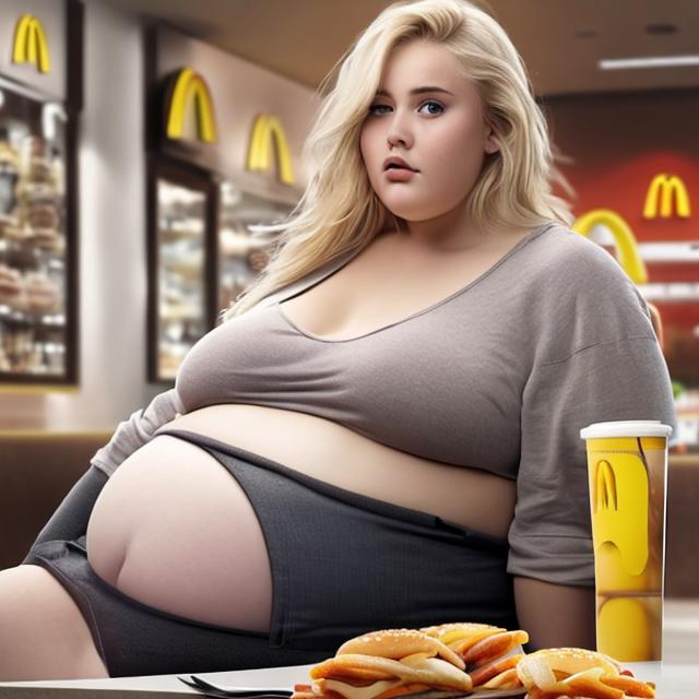 A fat blonde girl model is playing with her massive...