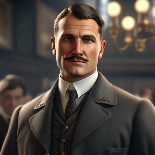 Prompt: An ultra realistic portrait of a 30ish tough looking-clean shaven german butler in the 1920s, long shot super detailed lifelike illustration, action-adventure outfit, 

soft focus, clean art, professional, old style photo, CGI winning award, UHD, HDR, 8K, RPG, UHD render, HDR render, 3D render cinema 4D