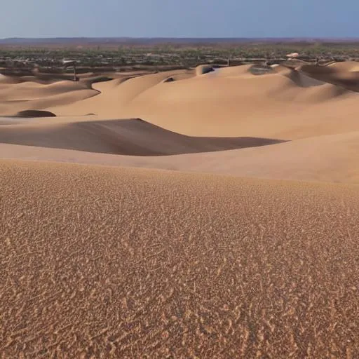 Prompt: swirling wind in a sand desert with a village in the distance