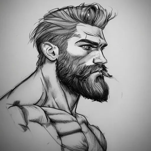 Prompt: Profile, Gigachad, muscular, Anime sketch, Great beard
