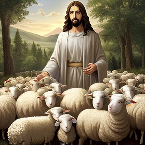 Jesus cares for sheep | OpenArt