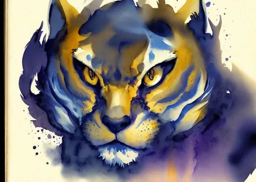 Prompt: Please create a monster manual page baking, I want a faint watercolour Big cat beast with smokey watercolour effects