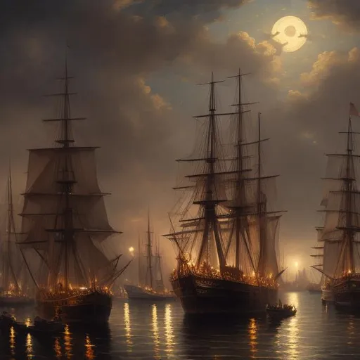 Prompt: A Victorian epic grand harbour at night, with one old epic sailing ship. Ray tracing, 8K, 16K, Resolution, HDR pictures, masterpiece, high resolution, highly detailed pictures, high quality pictures, perfectly drawn objects, a masterpiece of mastering