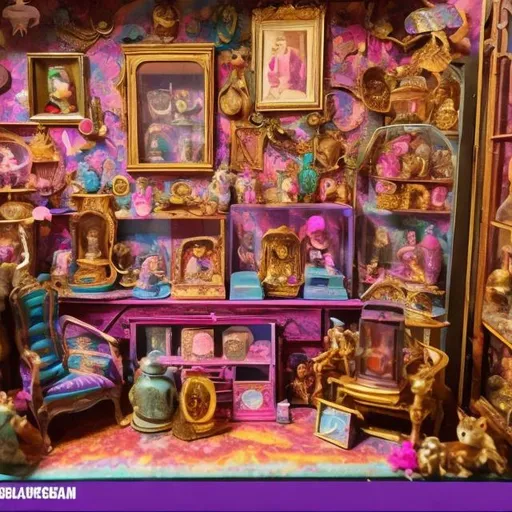 Prompt: Lisa frank style antique museum diorama 