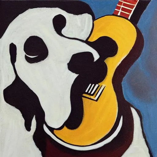 Prompt: DOG PLAYING GUITAR, MODERN ART

