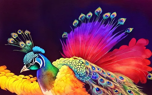 Prompt: watercolor, iPhone, peacock