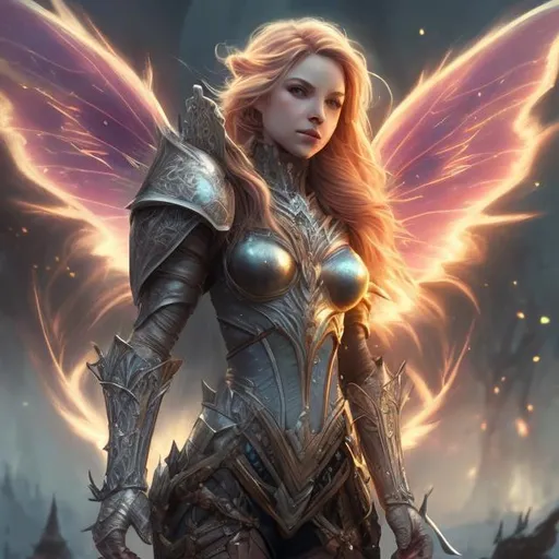 Prompt: female fairy, lightning gauntlets, glowing heavy armour, high definition, high rendering, white skin, fantasy style, fantastical, intricate detail, steam screen, complimentary colours, fantasy concept art, 64k resolution, DeviantArt masterpiece, splash arts, ultra details, hi-res, UHD, complete 3D rendering.
