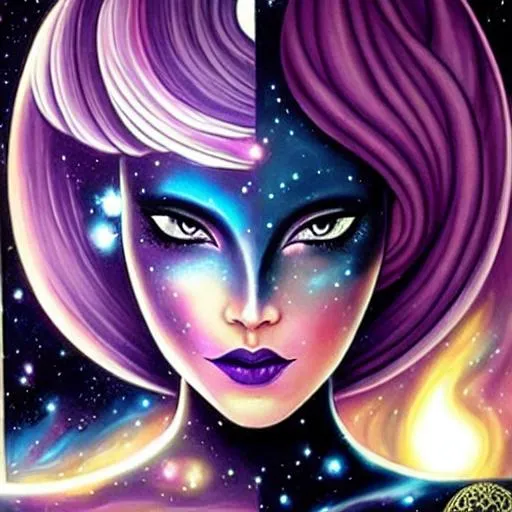 Prompt: Female alien-Cosmic Epic Beautiful Nebula (Beautiful melancholy {goddess}female liquid satin}, Beautiful