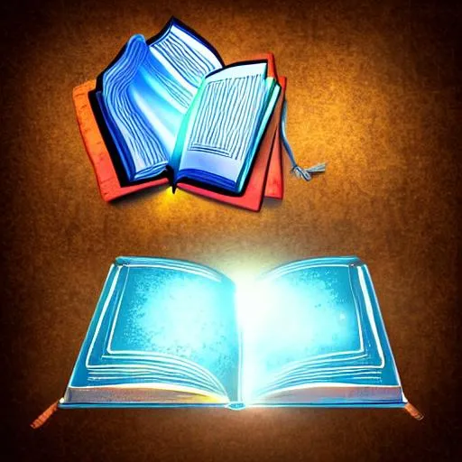 Prompt: Old glowing ancient book with blue glowing elements, black background