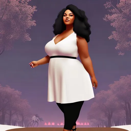 Prompt: Full body, digital illustration, of chubby, black woman