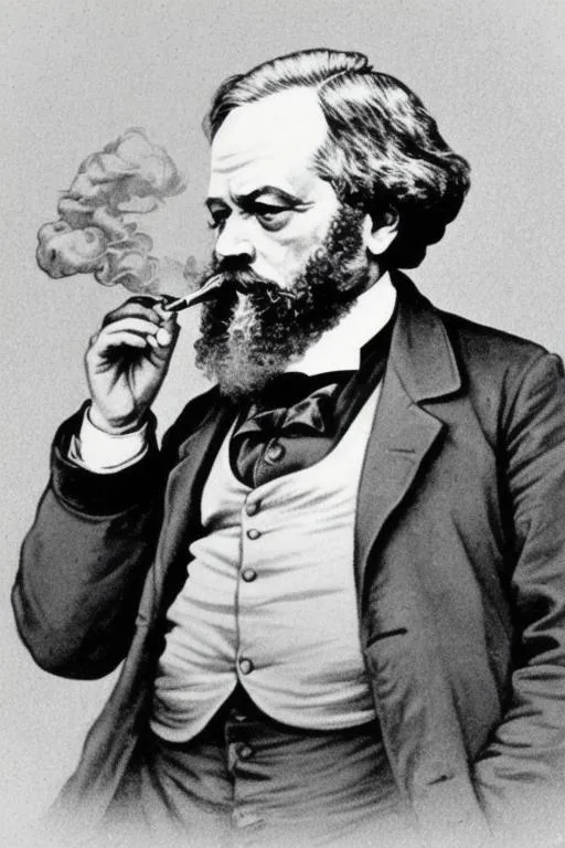 Prompt: Karl Marx smoking a blunt