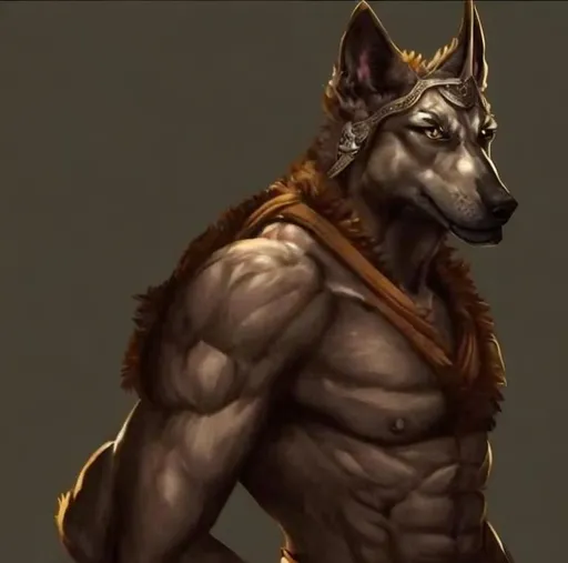 Prompt: Anthropomorphic, dog man, anubis, black, shirtless, martial artist, kung fu, monk, painting style
