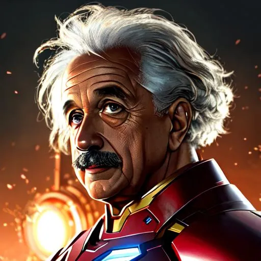 Prompt: Albert Einstein as Iron man, mask off, extremely, detailed environment, detailed background, intricate, detailed skin, natural colors , professionally color graded, photorealism, 8k, moody lighting.