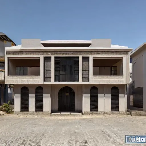 Prompt: Modern baroque inspired Congolese architecture on a street with precolonial congolese art inspiration and Congolese minerals, volumetric natural light, ultra realistic, vray,  hd