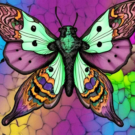 Prompt: Peppered moth in the style of Lisa frank