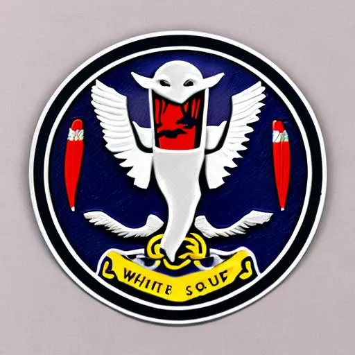 Prompt: Fighter Squadron insignia for a squadron named "White Wolf Squadron", photorealistic