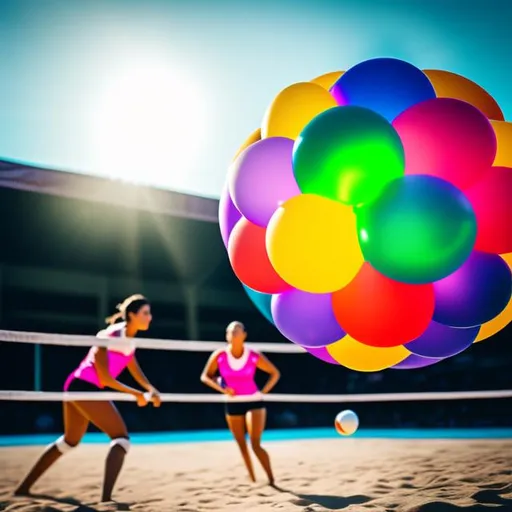 Prompt: Balloon, Volley ball, play, fun, gym, RAW photo, Masterpiece, realistic