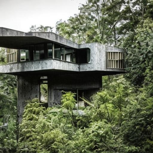 brutalist architecture home surrounded by nature. wi...