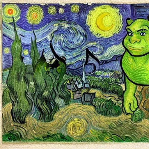 Prompt: Vincent van Gogh paint of lude shrek 
