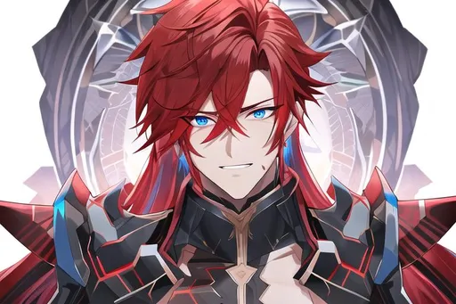 Prompt: Zerif 1male (Red side-swept hair falling between the eyes, sharp and sassy blue eyes), highly detailed face, 8K, Insane detail, best quality, UHD, handsome, flirty, muscular, Highly detailed, insane detail, high quality. 