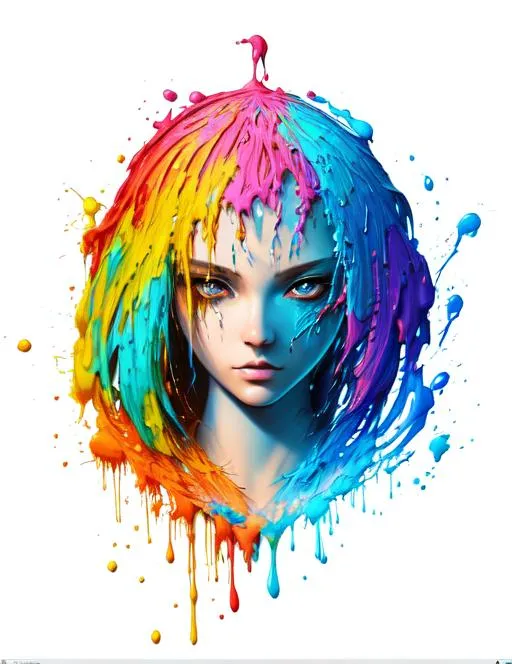 Splash art, a girl head, front, ((white background))... OpenArt