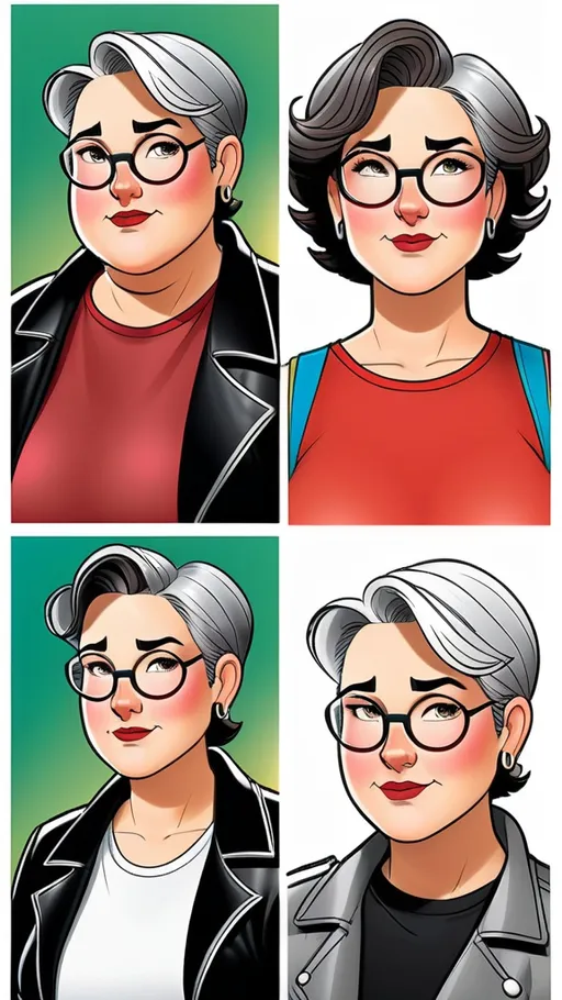 Prompt: ((multi-panel comic book pages)) Edward Lynton Mack is a charming, chubby, greying brunette, middle-aged non-binary Caucasian creator of Gen-X-centric, 2S_LGBTQIA+-friendly speculative fiction graphic novels.